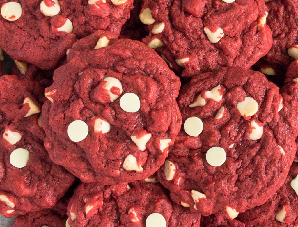 red velvet white chocolate chip cookies