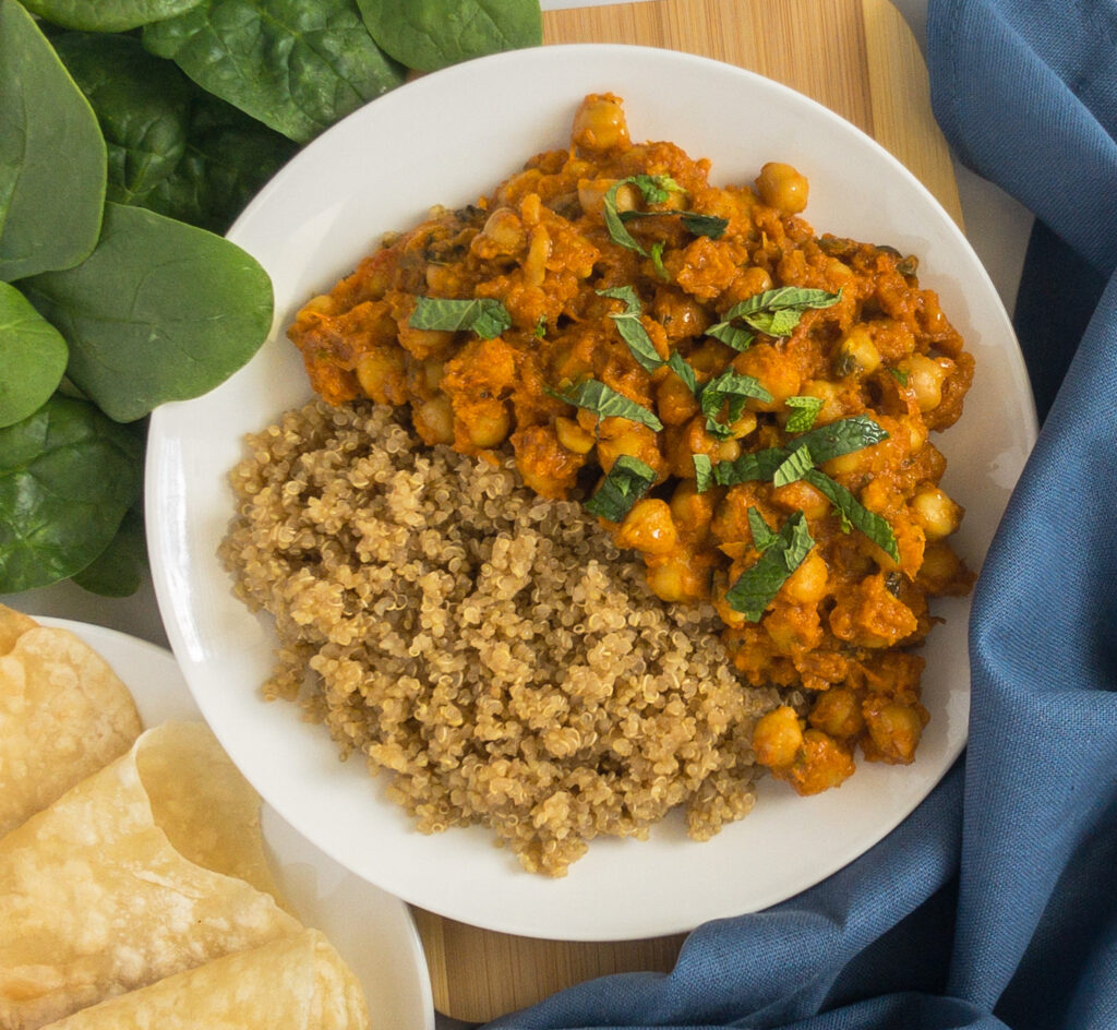 chana masala with quinoa and spinach 