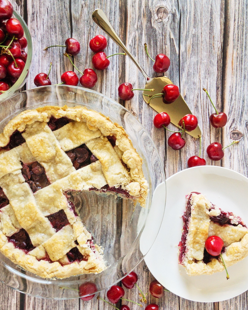 cherry pie with a slice of pie