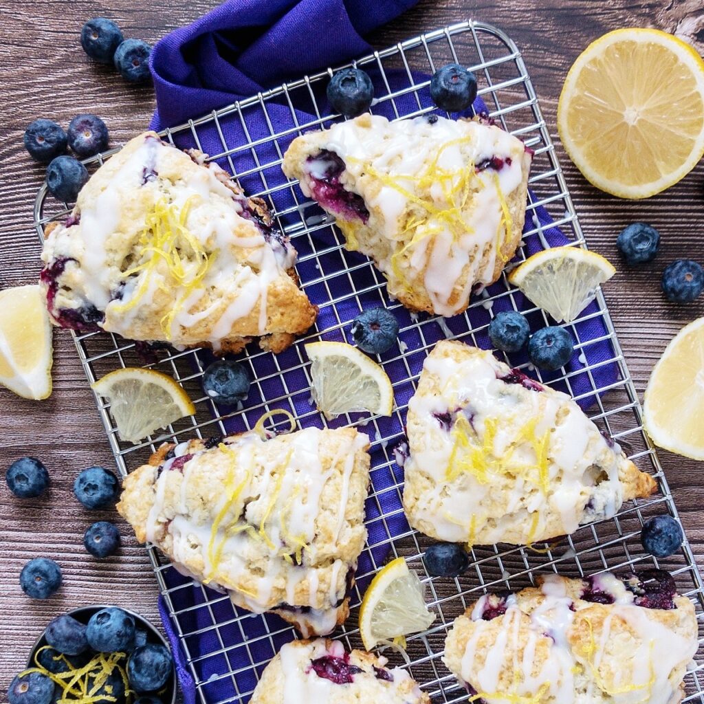 Blueberry scones with lemon drizzle