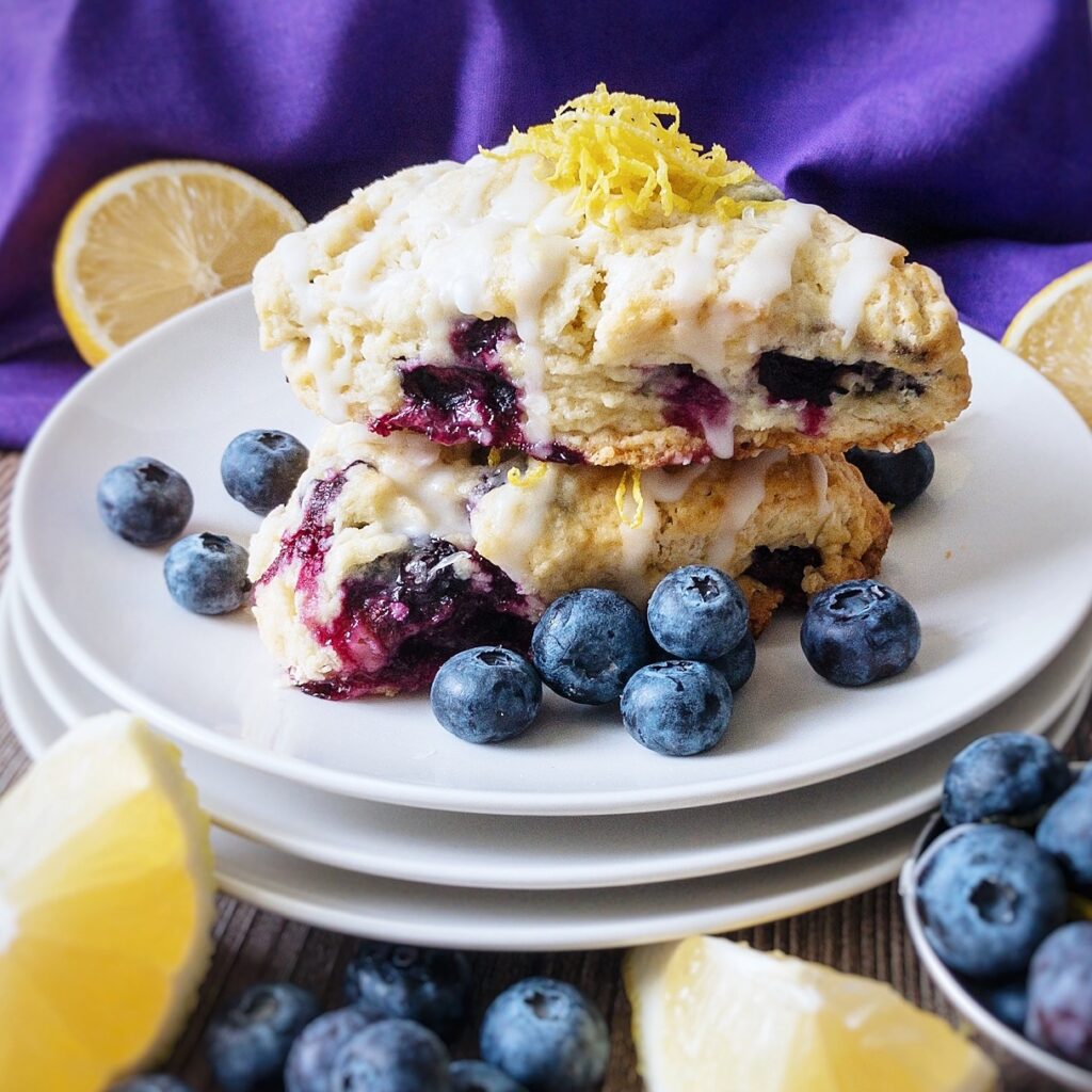 Blueberry scone with lemon drizzle