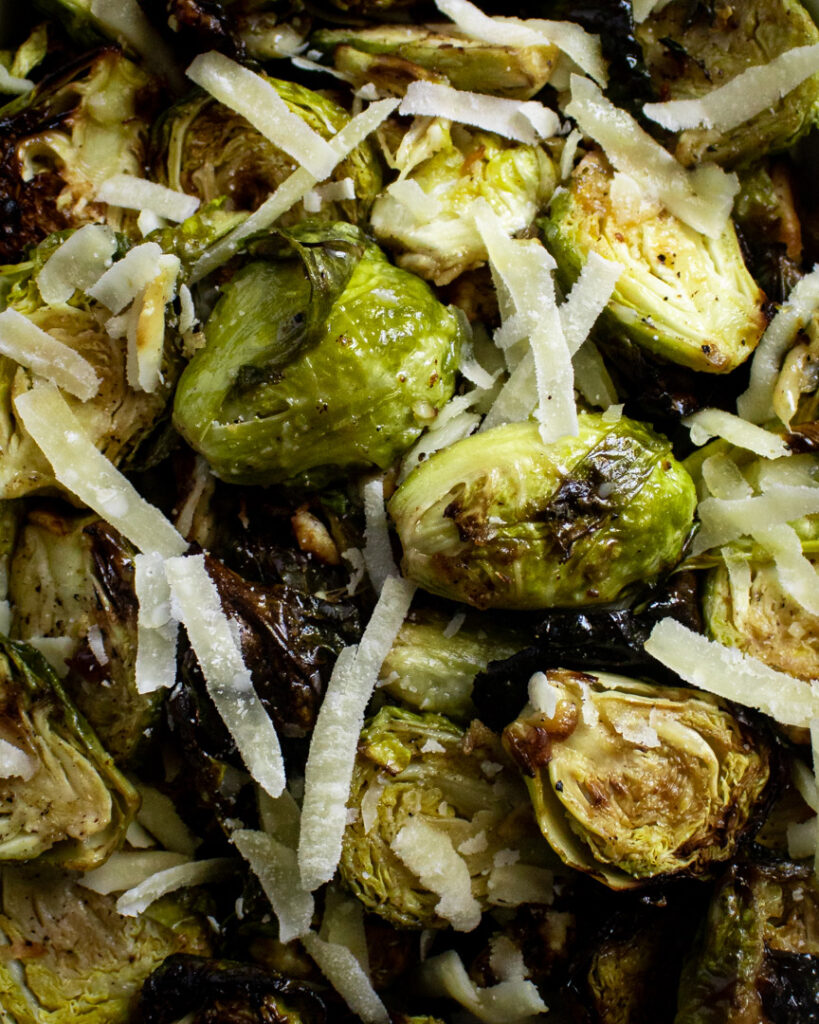 close up of parmesan Brussels sprouts